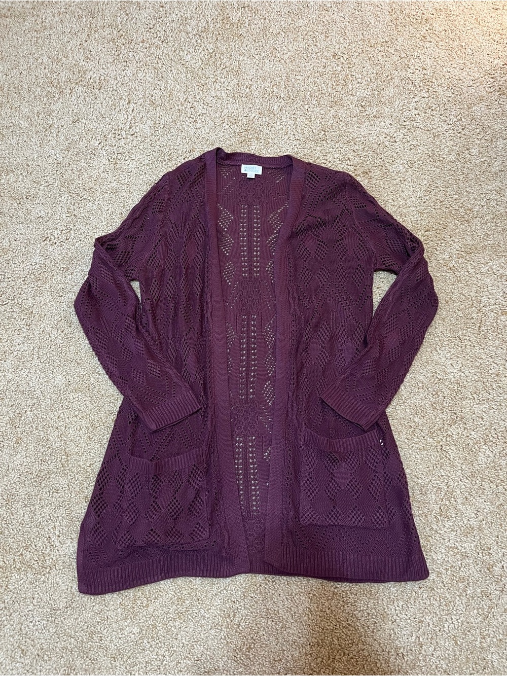 Market & Spruce Dark Purple Cecily Pointelle Open Duster Cardigan - Medium